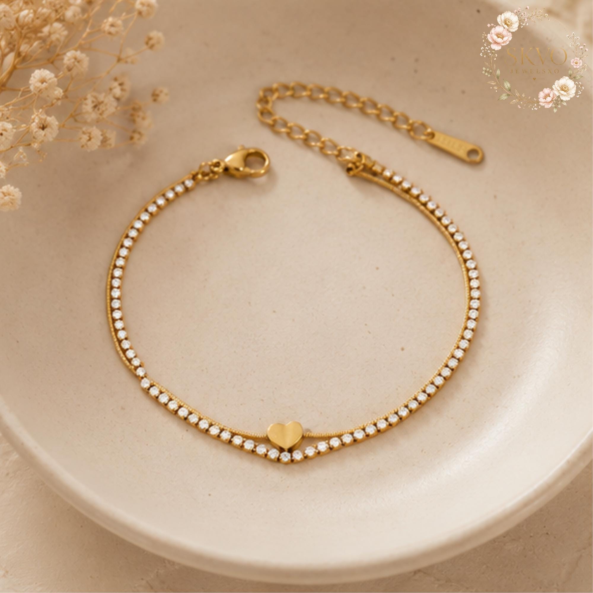 Gold Chain Heart Bracelet, Minimalist Jewelry, Gift for Her, Everyday Wear or Bridal