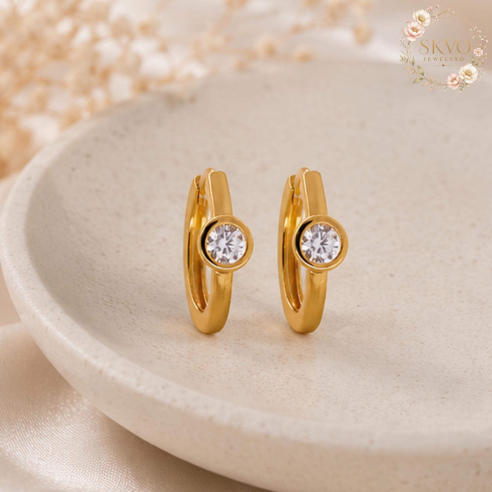 Gold Hoop Earrings with Clear Cubic Zirconia, Dangle Hoop Jewelry for Women, Elegant Gold Hoop Earrings, Gift for Her