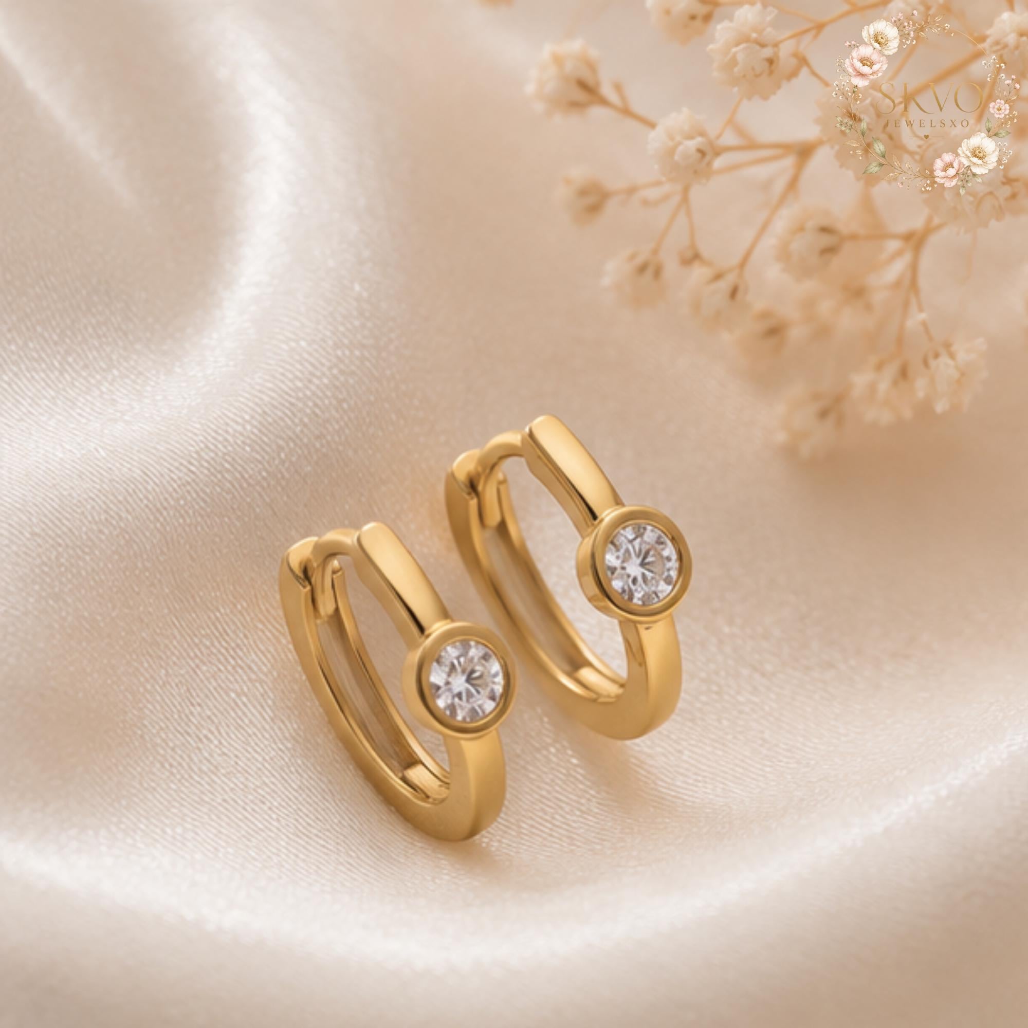 Gold Hoop Earrings with Clear Cubic Zirconia, Dangle Hoop Jewelry for Women, Elegant Gold Hoop Earrings, Gift for Her