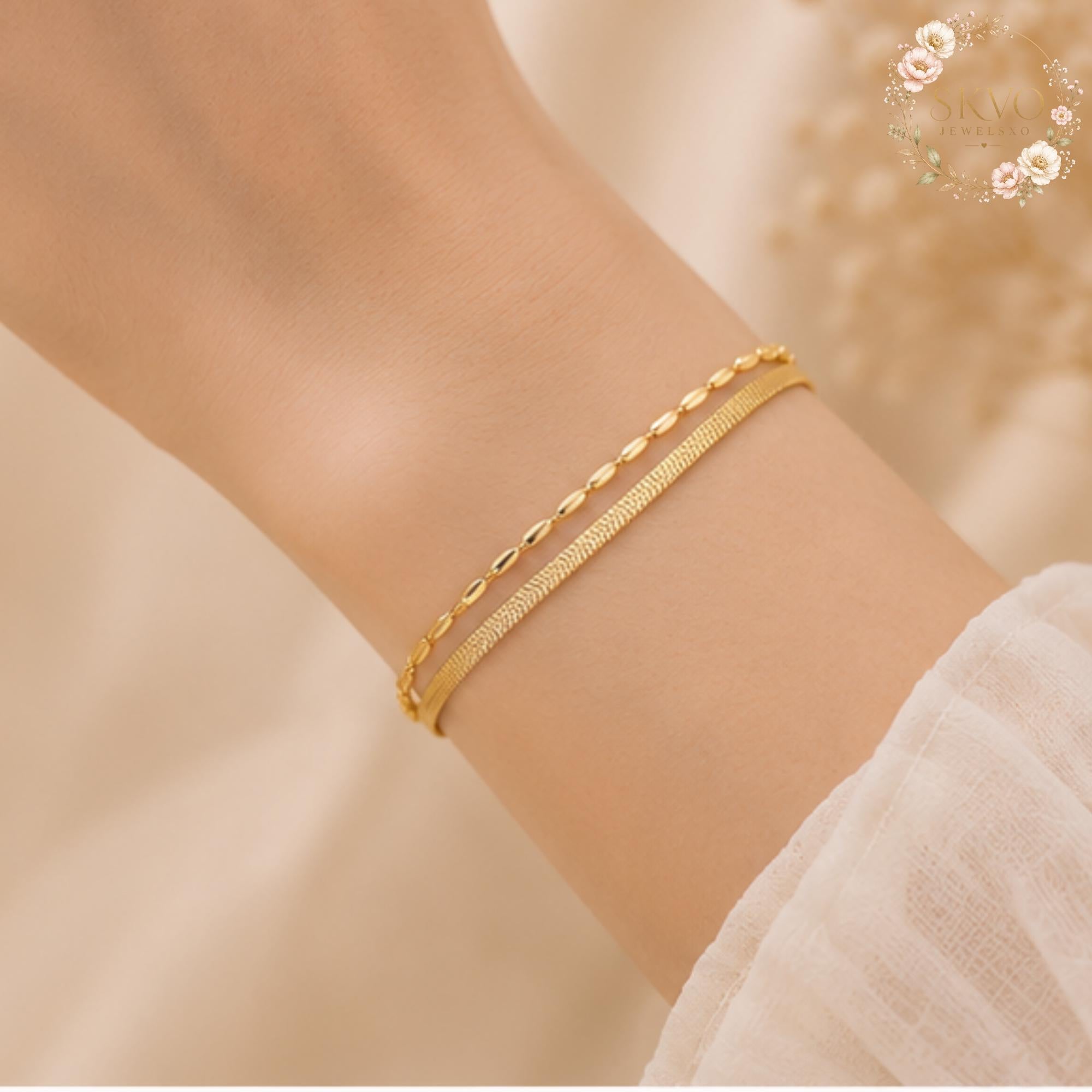 Gold Dainty Bracelets Set, Minimalist Jewelry for Women, Stacking Gold Bangles, Elegant Gift for Her, Everyday Gold Accessories