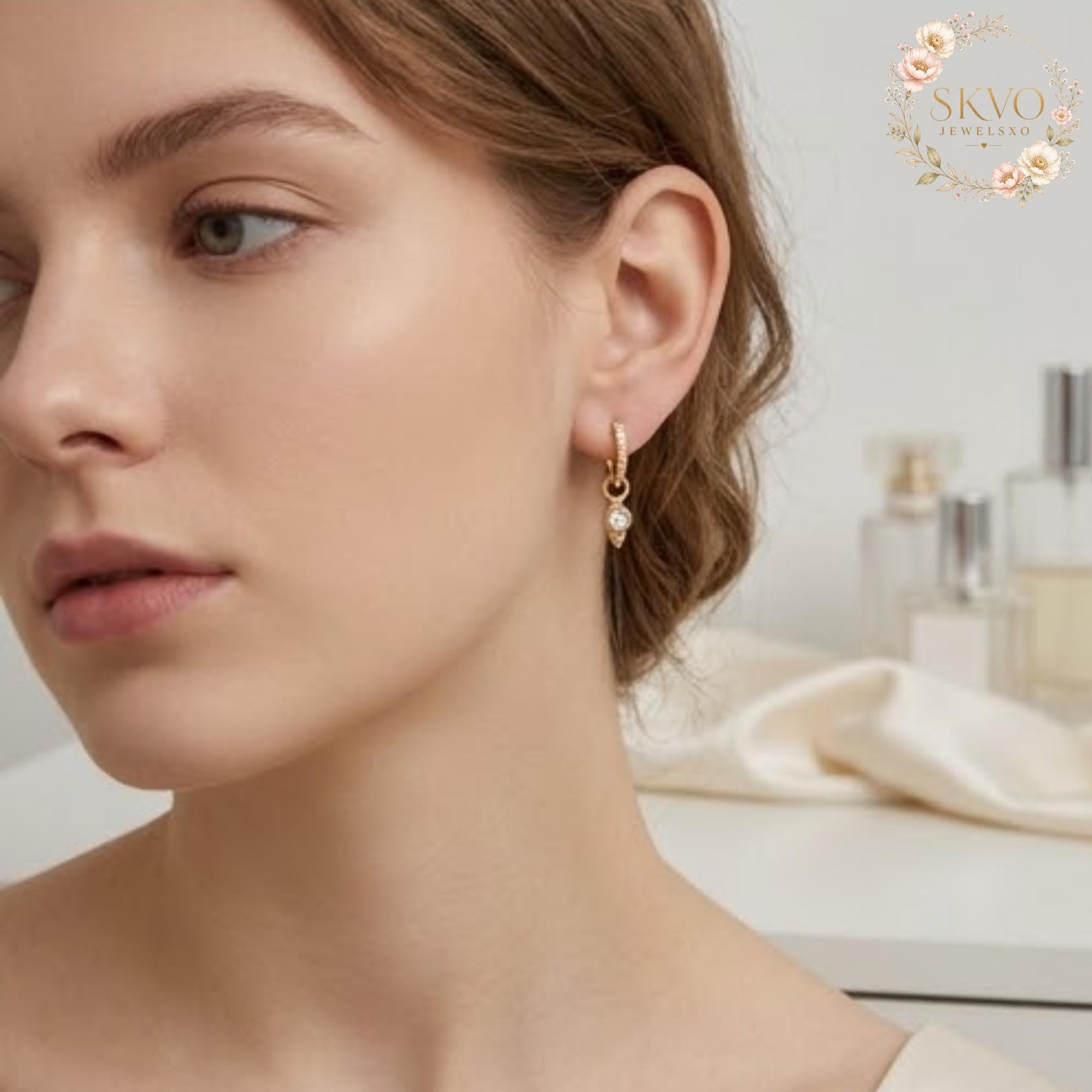 Gold Hoop Earrings With Cubic Zirconia Dangles, Dainty Jewelry For Women, Minimalist Gift, Everyday Accessory, Wedding or Special Occasion