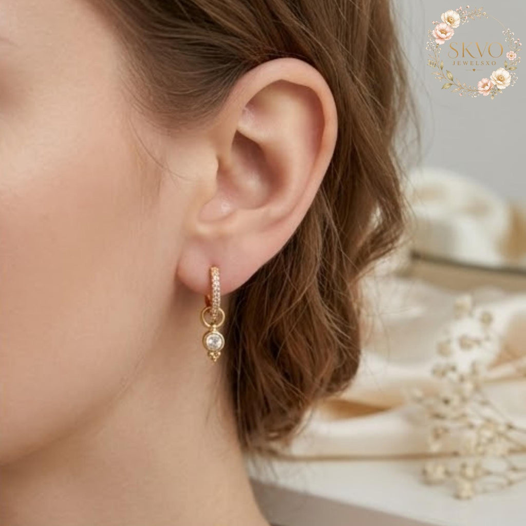 Gold Hoop Earrings With Cubic Zirconia Dangles, Dainty Jewelry For Women, Minimalist Gift, Everyday Accessory, Wedding or Special Occasion