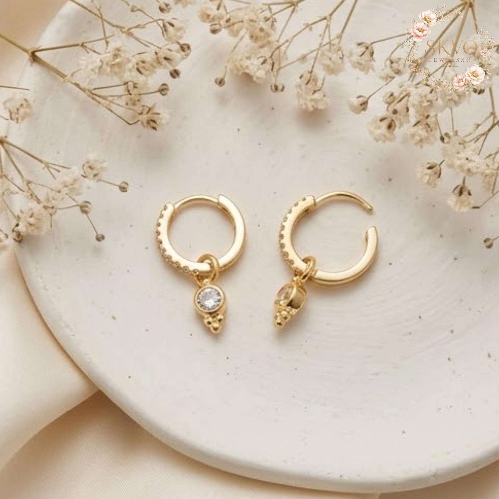 Gold Hoop Earrings With Cubic Zirconia Dangles, Dainty Jewelry For Women, Minimalist Gift, Everyday Accessory, Wedding or Special Occasion