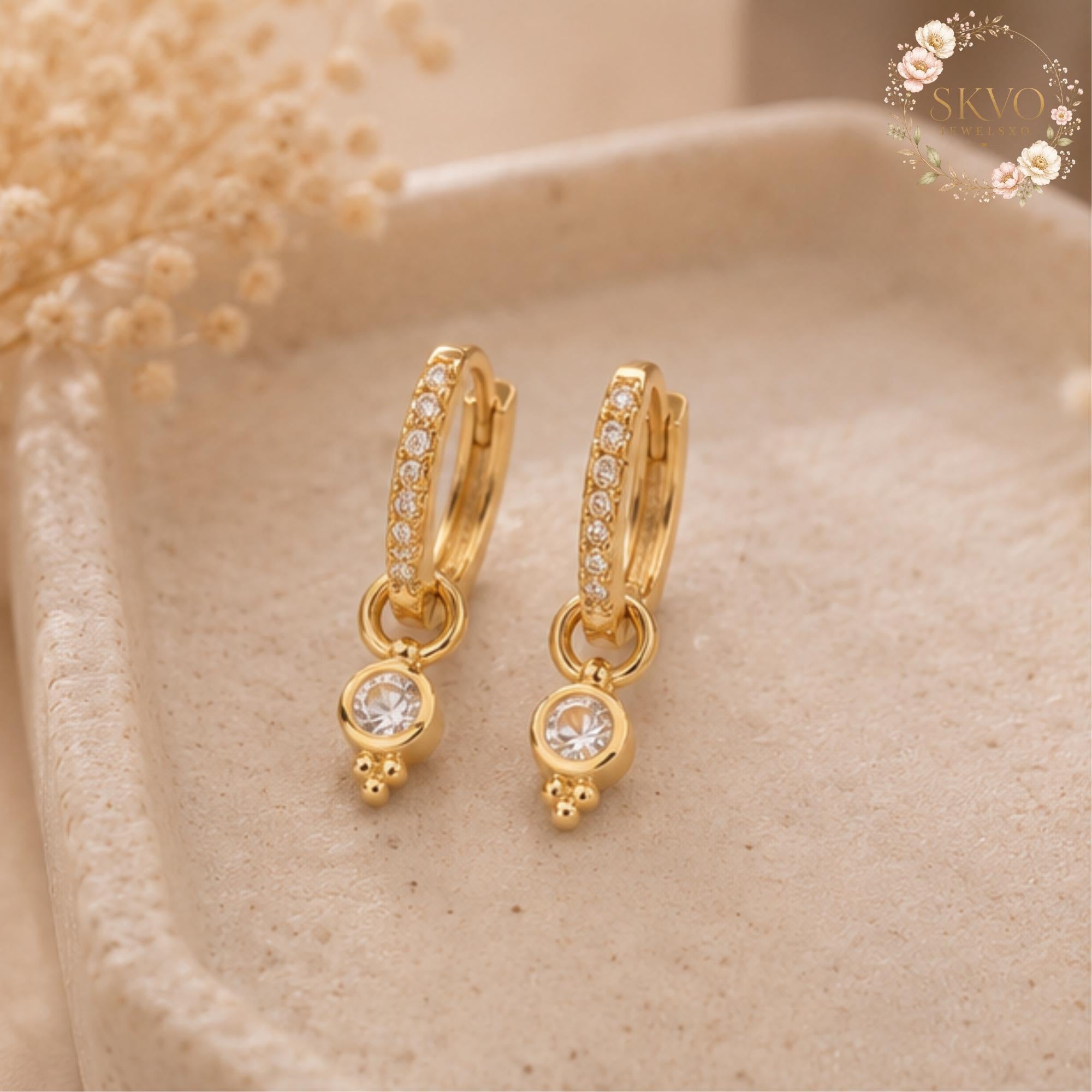 Gold Hoop Earrings With Cubic Zirconia Dangles, Dainty Jewelry For Women, Minimalist Gift, Everyday Accessory, Wedding or Special Occasion