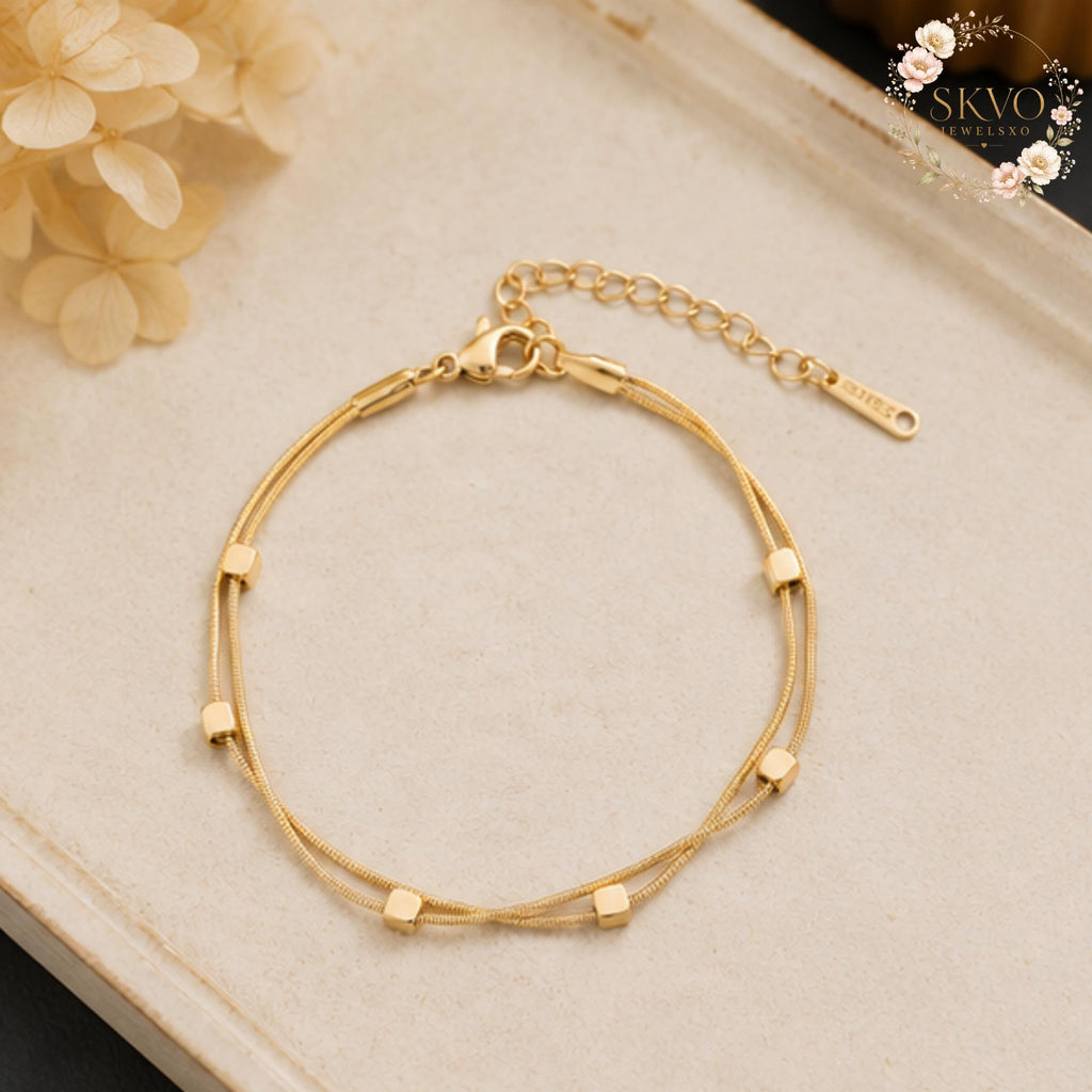 Gold Beaded Chain Bracelet, Minimalist Jewelry, Gift for Her, Elegant Accessory, Layered Bracelets, Boho Style, Handmade Gift Idea