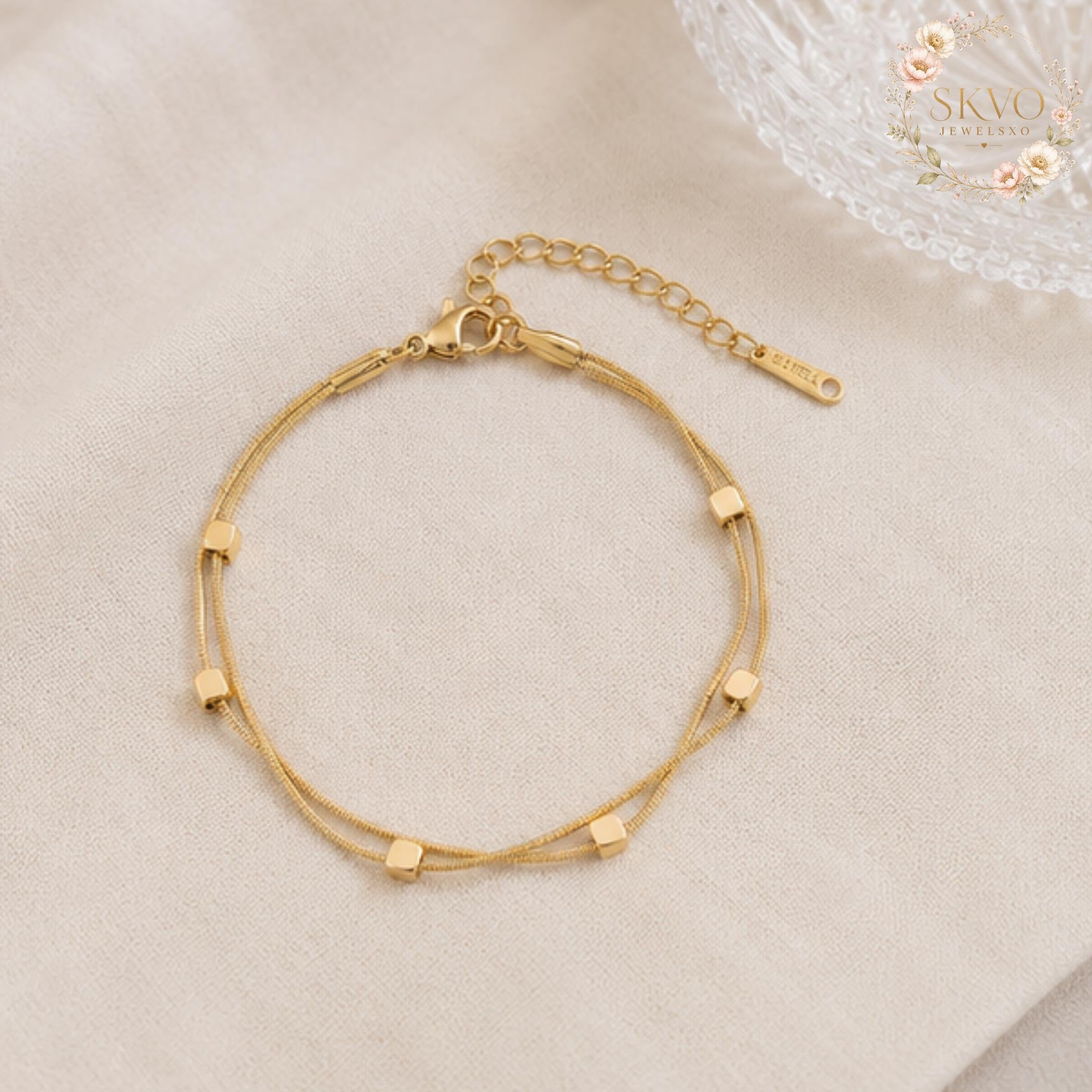 Gold Beaded Chain Bracelet, Minimalist Jewelry, Gift for Her, Elegant Accessory, Layered Bracelets, Boho Style, Handmade Gift Idea