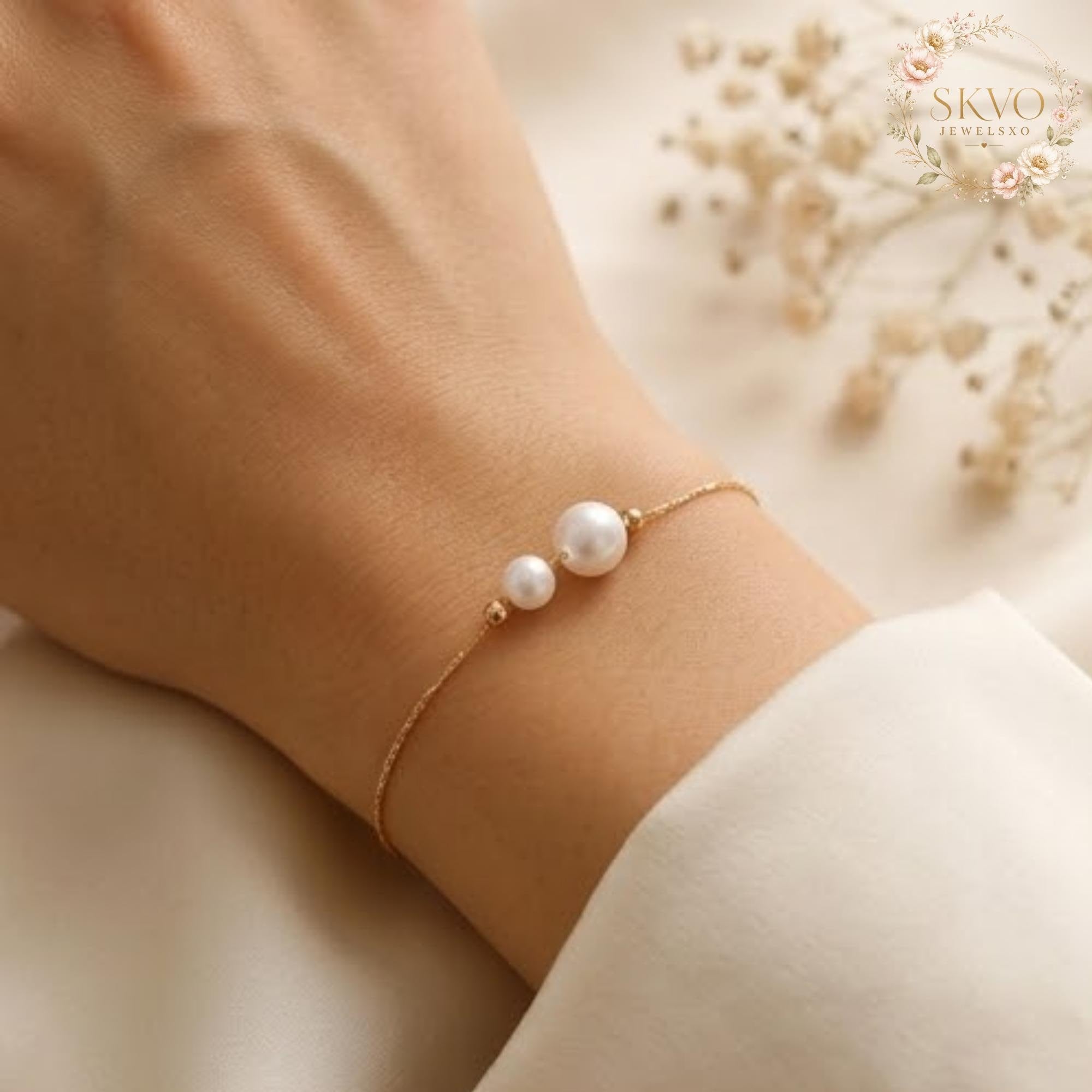 Pearl and Gold Chain Bracelet, Elegant Minimalist Jewelry, Dainty Wedding or Anniversary Gift for Her, Fine Jewelry, Bridal Accessory