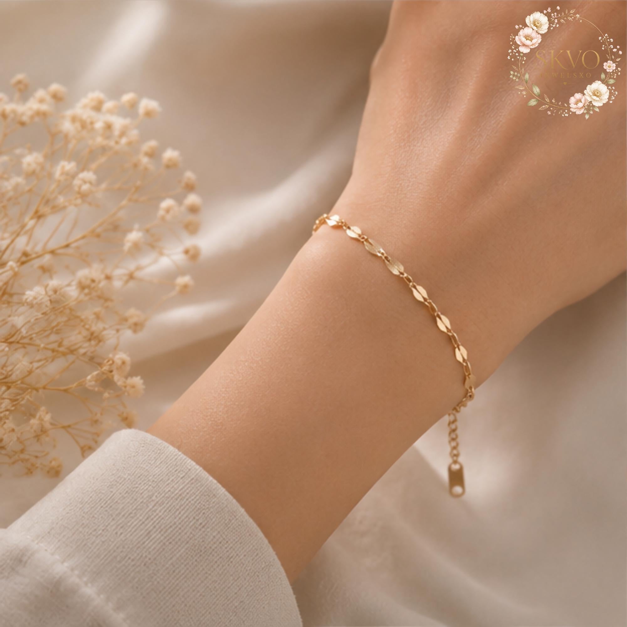Gold Chain Bracelet, Delicate Gold Bracelet, Adjustable Summer Jewelry, Boho Beach Bracelet, Gift for Her, Minimalist Gold Bracelet