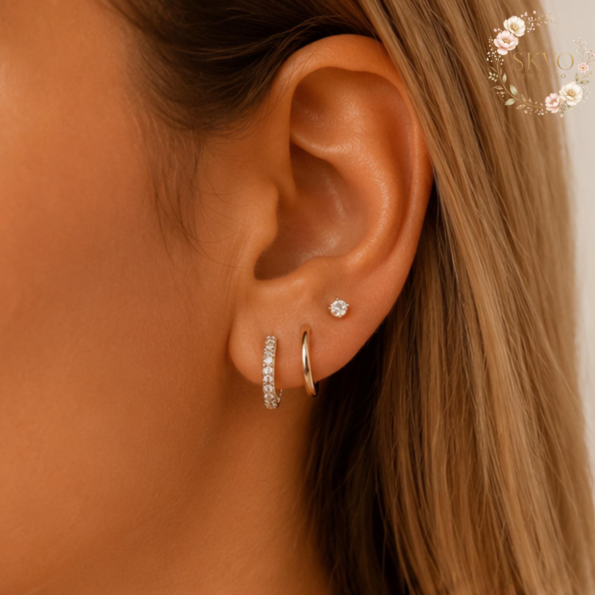 Elegant Silver Hoop Earrings with Rhinestone Accents, Dainty Jewelry for Women, Gift for Her, Everyday Stylish Ear Accessories