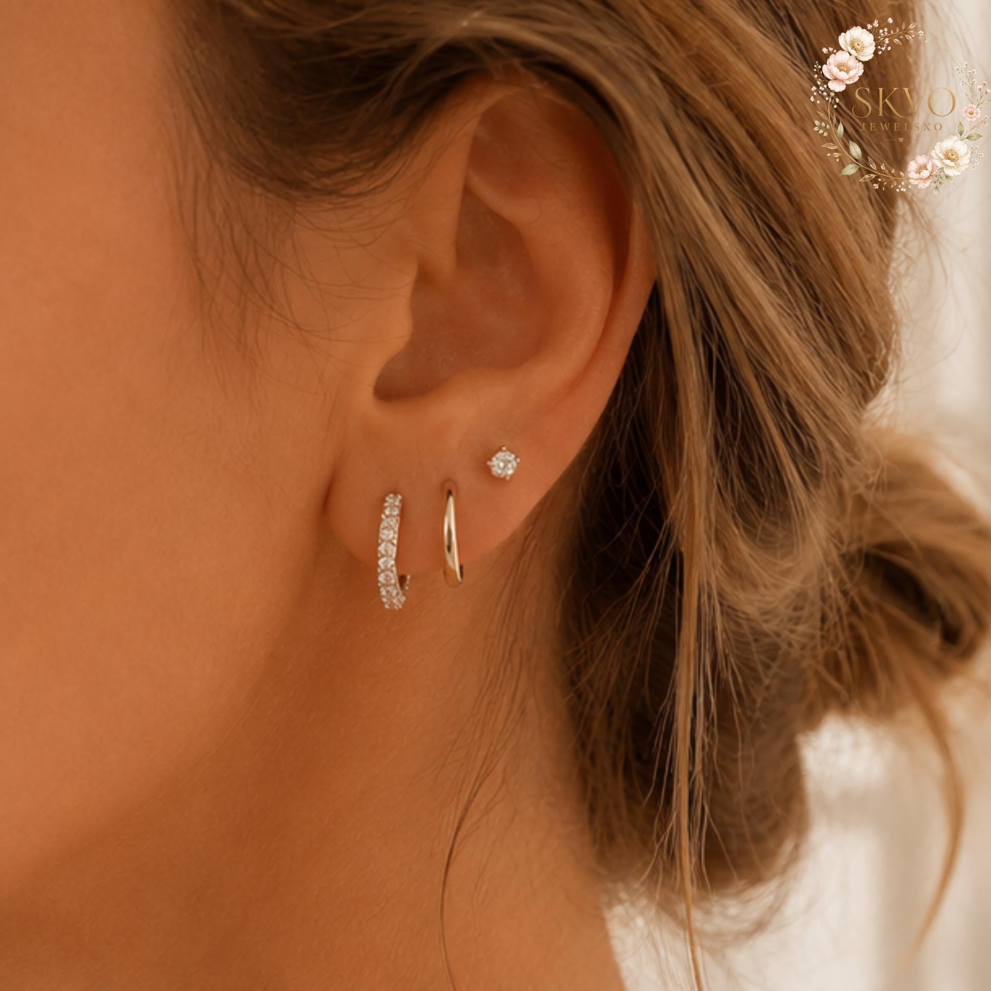 Elegant Silver Hoop Earrings with Rhinestone Accents, Dainty Jewelry for Women, Gift for Her, Everyday Stylish Ear Accessories