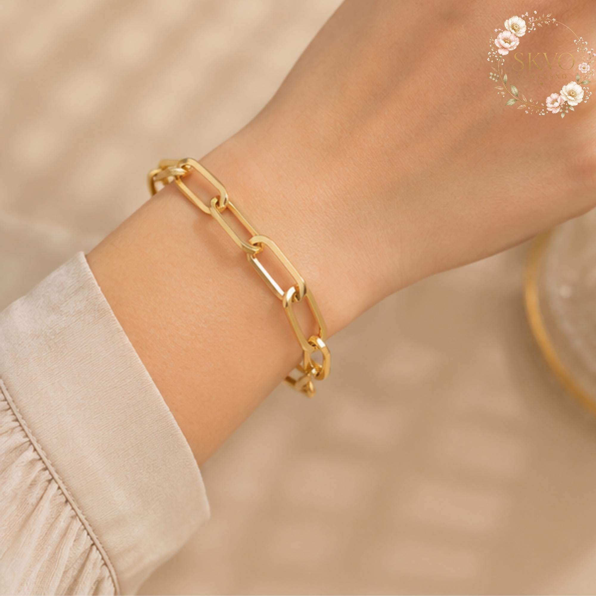 Gold Paperclip Bracelet, Delicate Gold Bracelet, Adjustable Summer Jewelry, Boho Beach Bracelet, Gift for Her, Minimalist Gold Bracelet