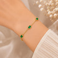 Gold Bracelet with Emerald Stones, Delicate Gold Bracelet, Adjustable Summer Jewelry, Gift for Her, Minimalist Gold Bracelet