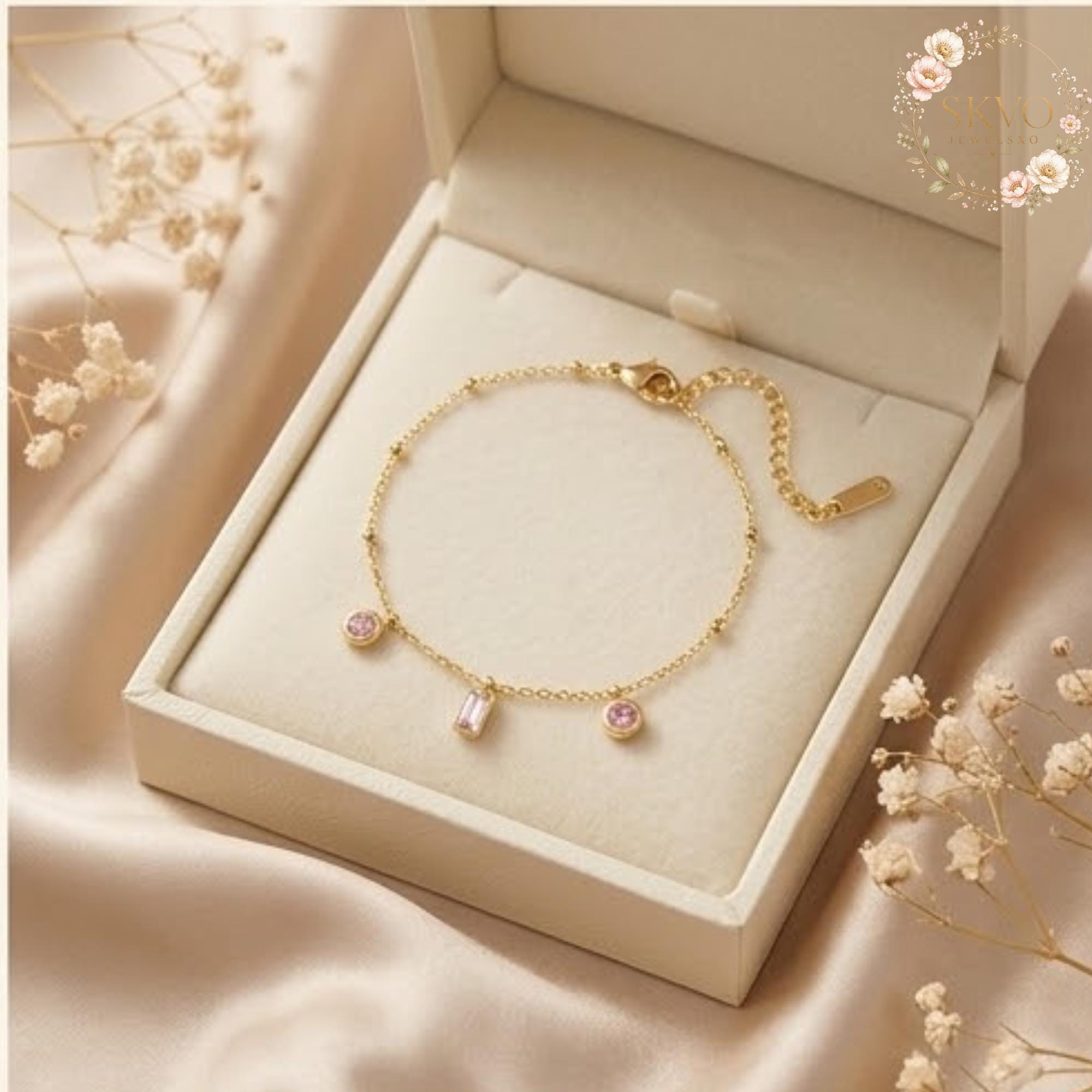 Gold Bracelet With Cubic Zirconia and Chain Design, Minimalist Jewelry, Dainty Gift for Women, Everyday Acessories, Elegant Bridal Jewelry