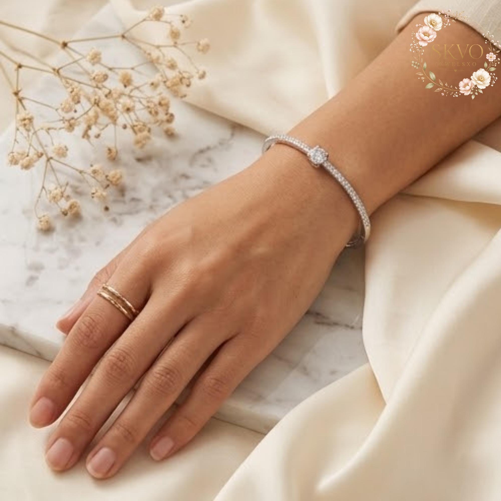 Elegant Silver Bangle with Cubic Zirconia, Dainty Sparkling Jewelry, Gift for Her, Bridal Accessory, Wedding Bracelet, Anniversary Gift