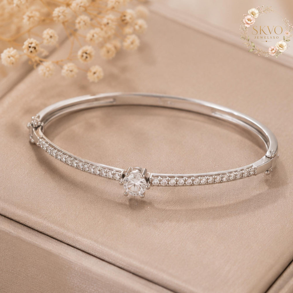 Elegant Silver Bangle with Cubic Zirconia, Dainty Sparkling Jewelry, Gift for Her, Bridal Accessory, Wedding Bracelet, Anniversary Gift