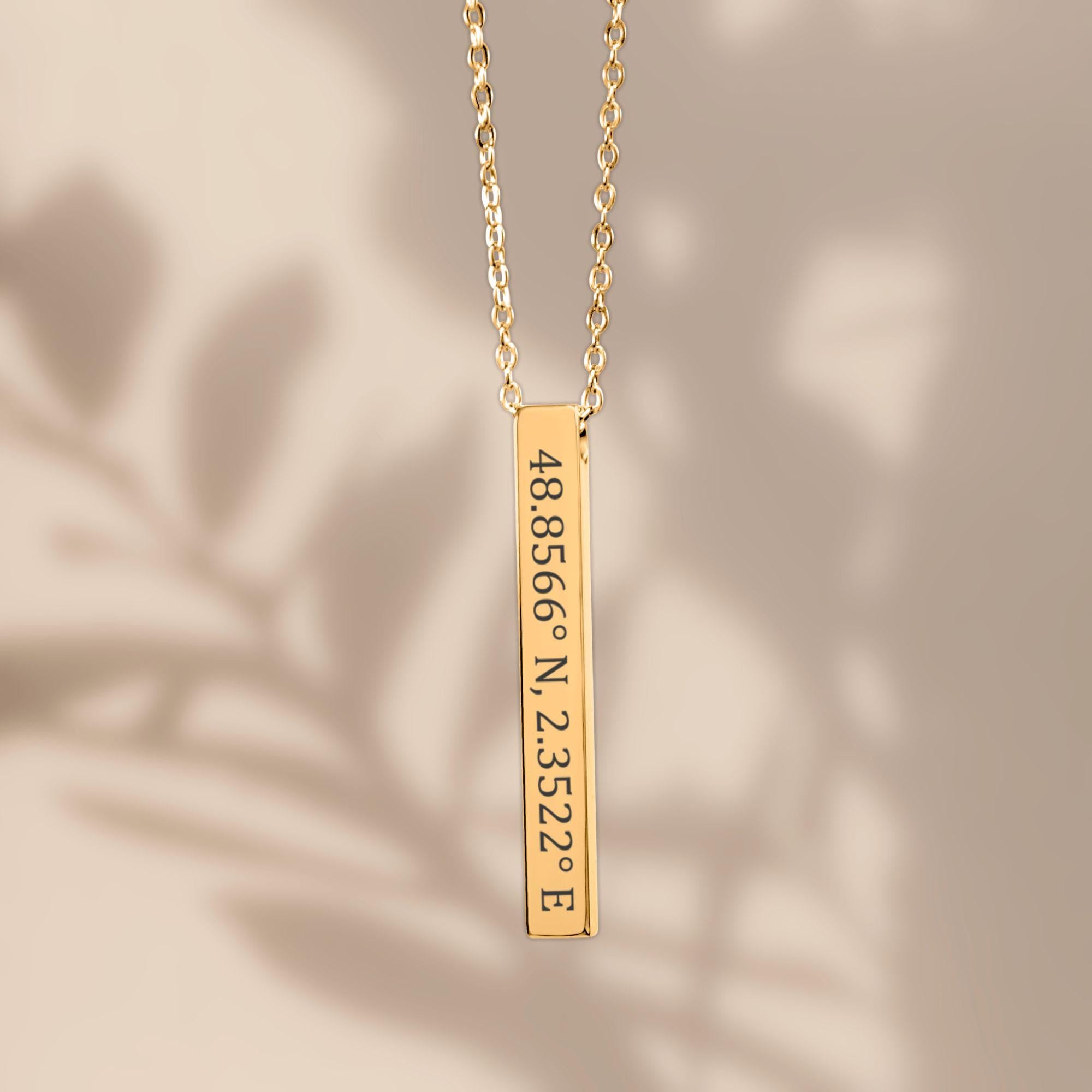 Personalized 3D Bar Necklace with Laser Engraving | Stainless Steel, 18k Gold or Rose Gold Plated | Customizable Pendant
