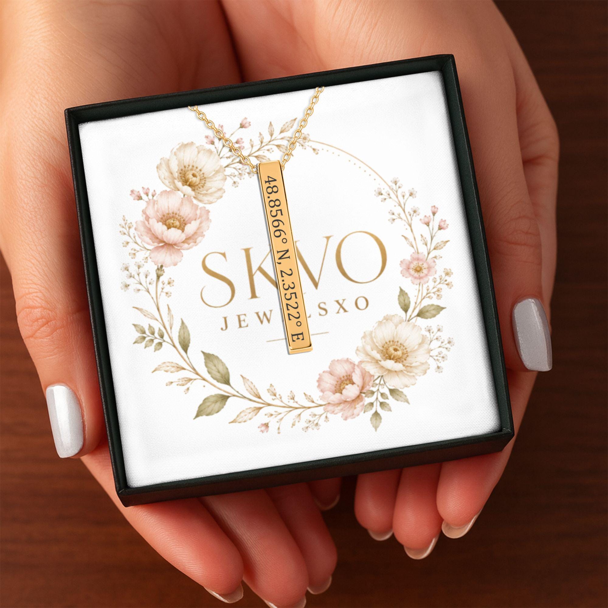 Personalized 3D Bar Necklace with Laser Engraving | Stainless Steel, 18k Gold or Rose Gold Plated | Customizable Pendant