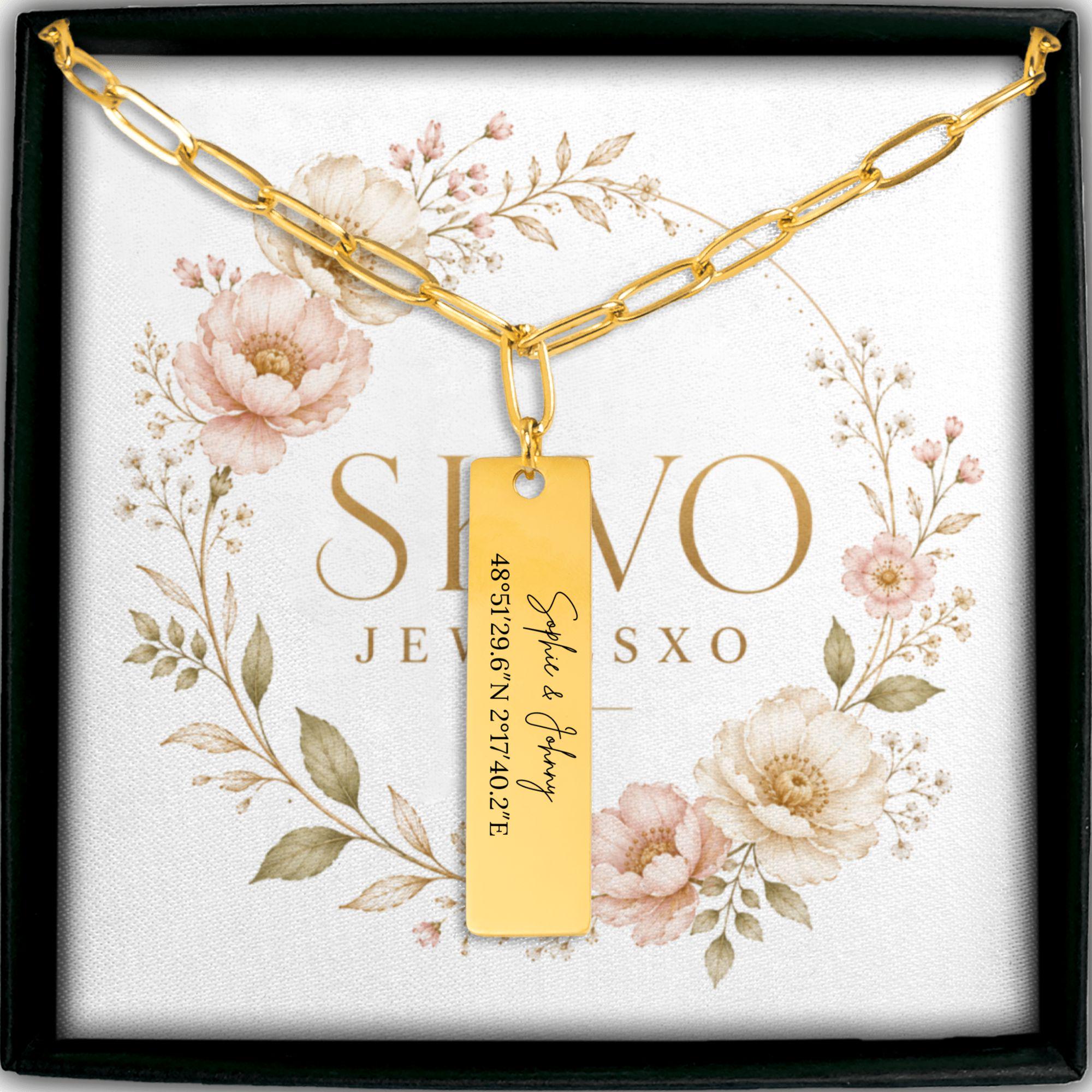 Personalized Paperclip Vertical Bar Necklace with Laser Engraving, 18k Gold Rose Gold Stainless Steel Custom Jewelry, Gift for Her