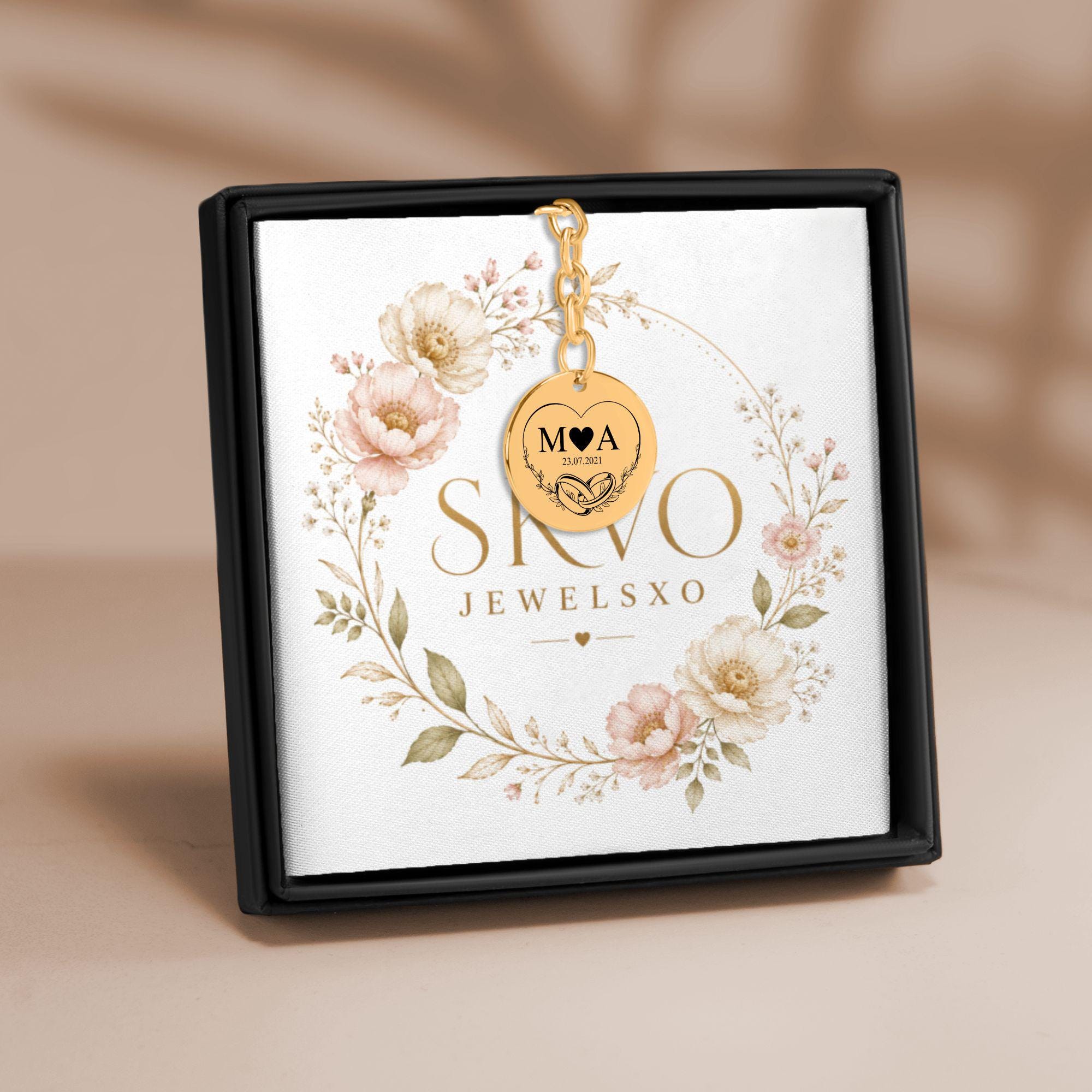 Personalized coin keychain with laser engraving, stainless steel, 18k gold or rose gold plated, custom front and back, gift for her or him
