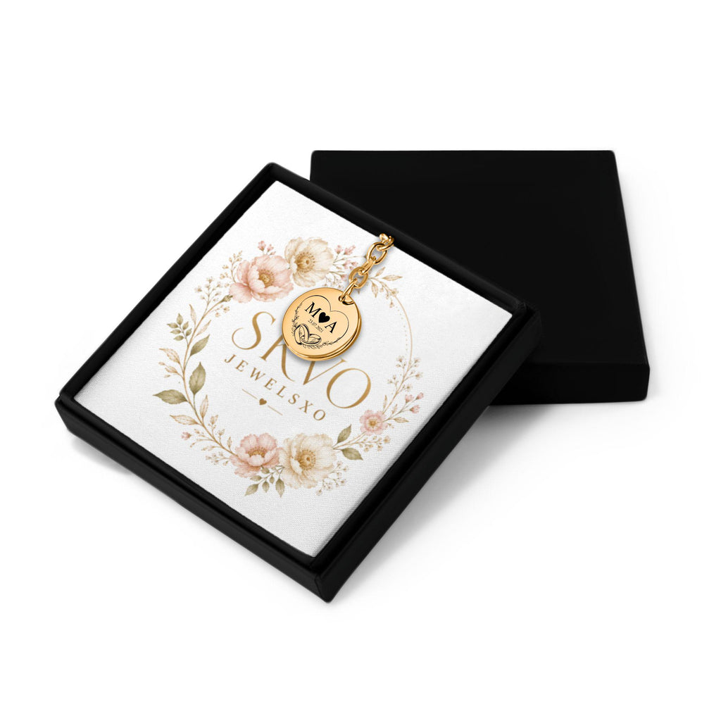 Personalized coin keychain with laser engraving, stainless steel, 18k gold or rose gold plated, custom front and back, gift for her or him