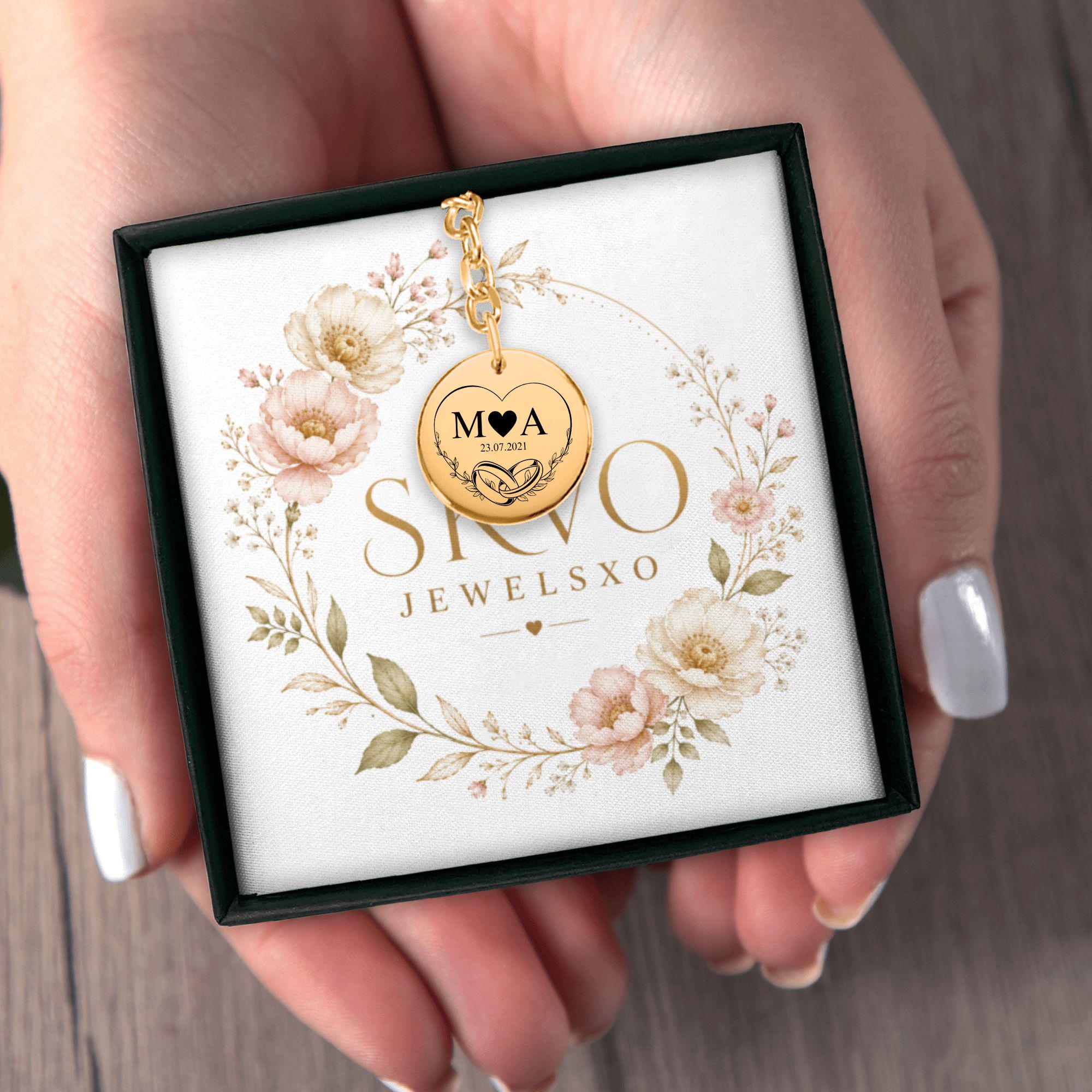 Personalized coin keychain with laser engraving, stainless steel, 18k gold or rose gold plated, custom front and back, gift for her or him