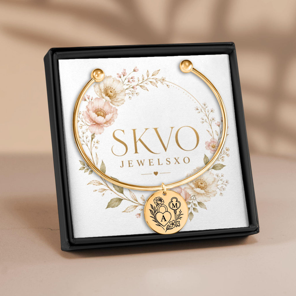 Personalized Bangle Bracelet with Custom Engraving, 18k Gold Plated Stainless Steel, Gift for Her, Adjustable Jewelry, Ready to Ship