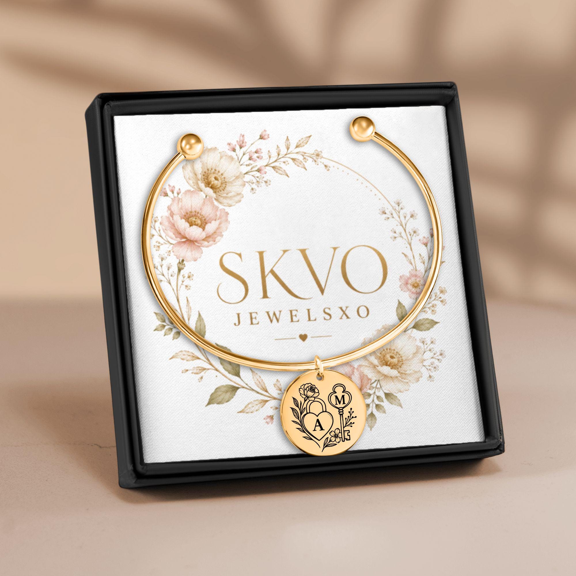 Personalized Bangle Bracelet with Custom Engraving, 18k Gold Plated Stainless Steel, Gift for Her, Adjustable Jewelry, Ready to Ship