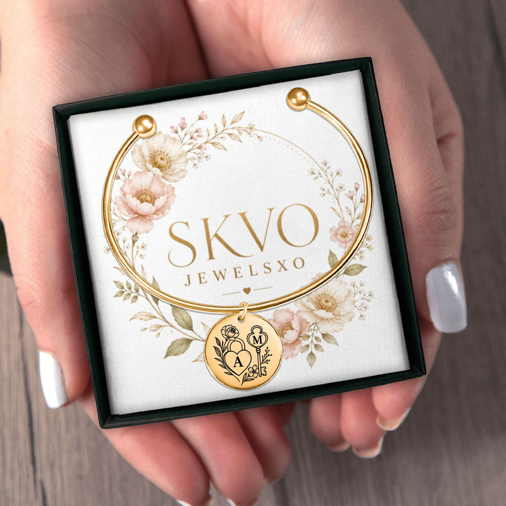 Personalized Bangle Bracelet with Custom Engraving, 18k Gold Plated Stainless Steel, Gift for Her, Adjustable Jewelry, Ready to Ship