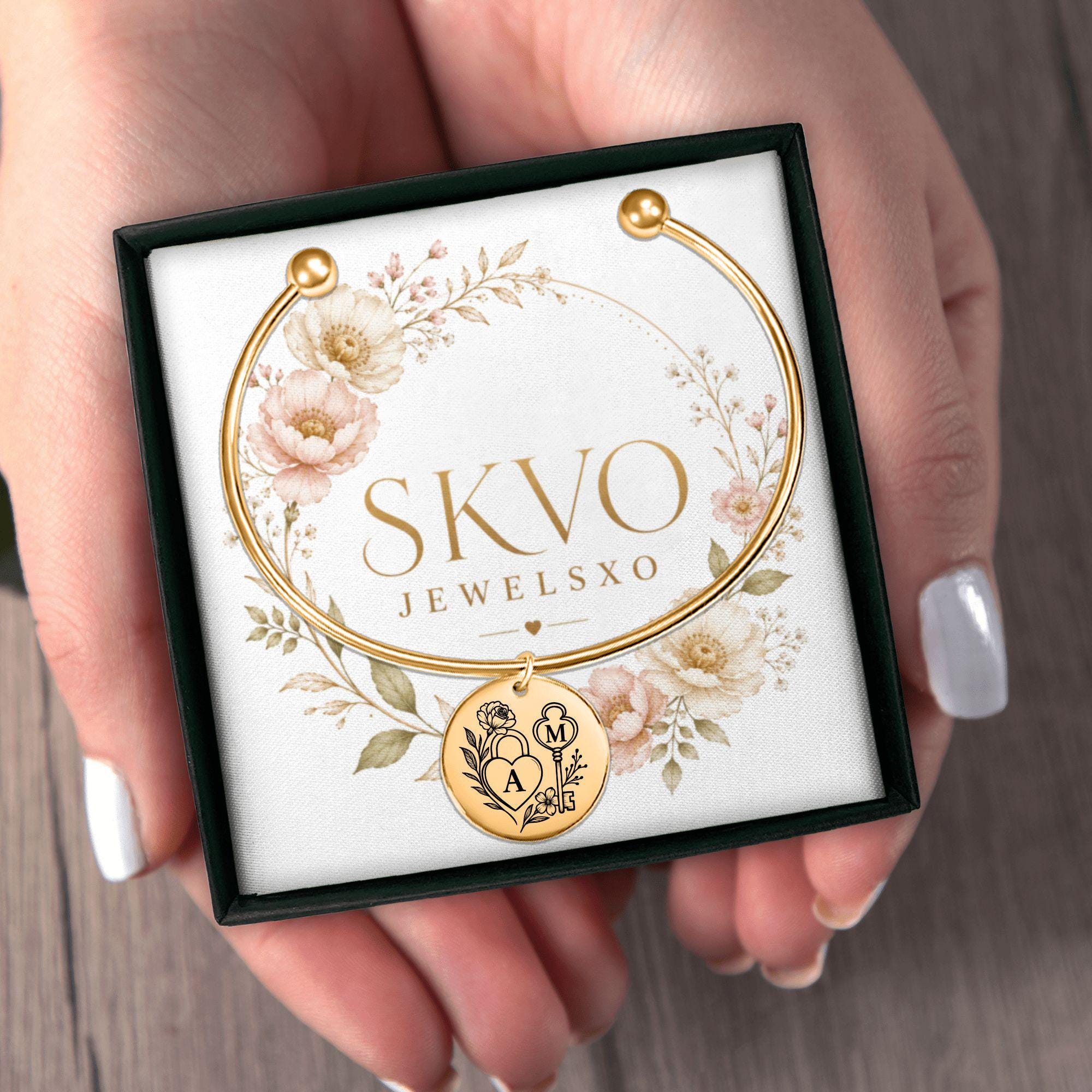 Personalized Bangle Bracelet with Custom Engraving, 18k Gold Plated Stainless Steel, Gift for Her, Adjustable Jewelry, Ready to Ship