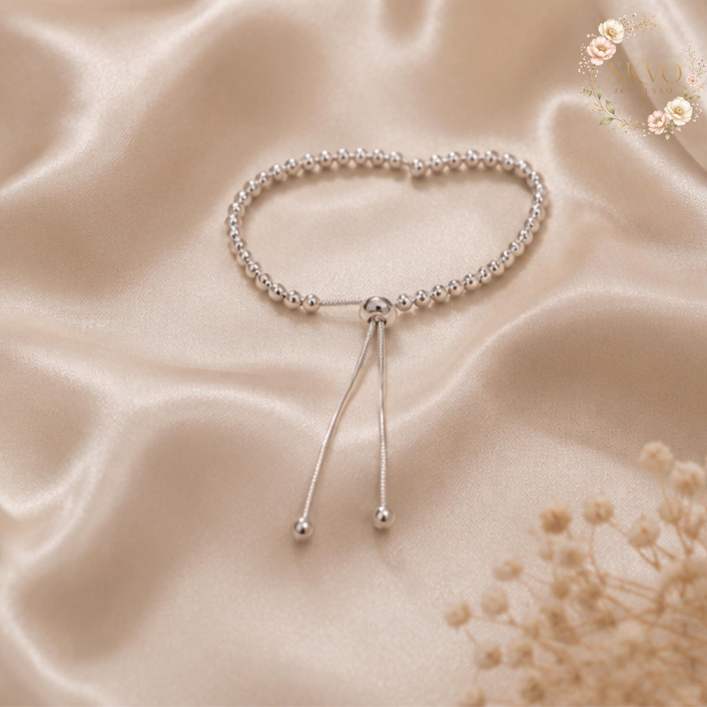 Sterling Silver Beaded Bracelet with Adjustable Sliding Closure, Minimalist Jewelry for Women, Gift for Her, Elegant and Stylish Accessory
