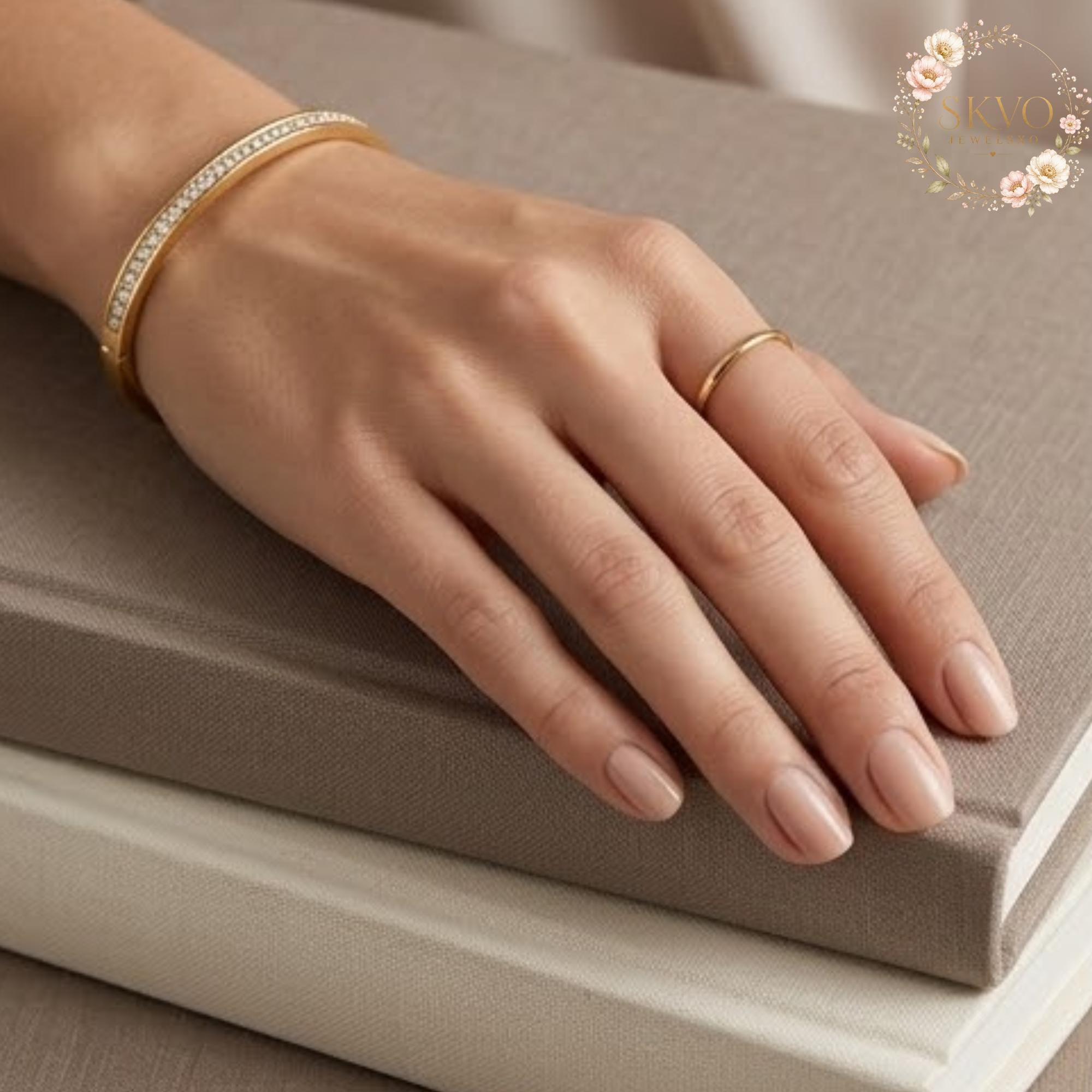 Elegant Gold Bangle Bracelet with Crystals, Women's Jewelry, Gift for Her, Minimalist Wedding or Anniversary Accessory