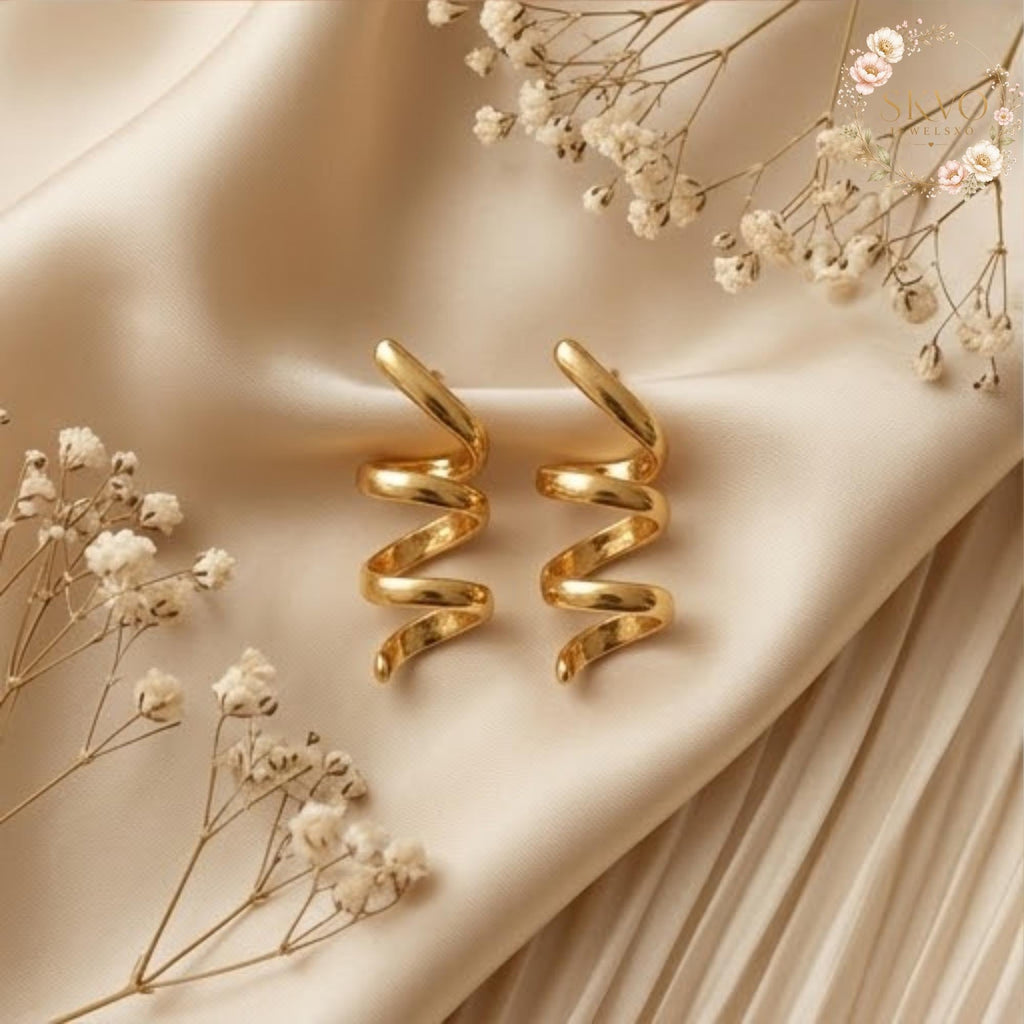 Gold Spiral Hoop Earrings, Statement Jewelry, Modern Ear Cuffs, Gift for Her, Boho Chic, Trendy Ear Accessories, Unique Gold Earrings
