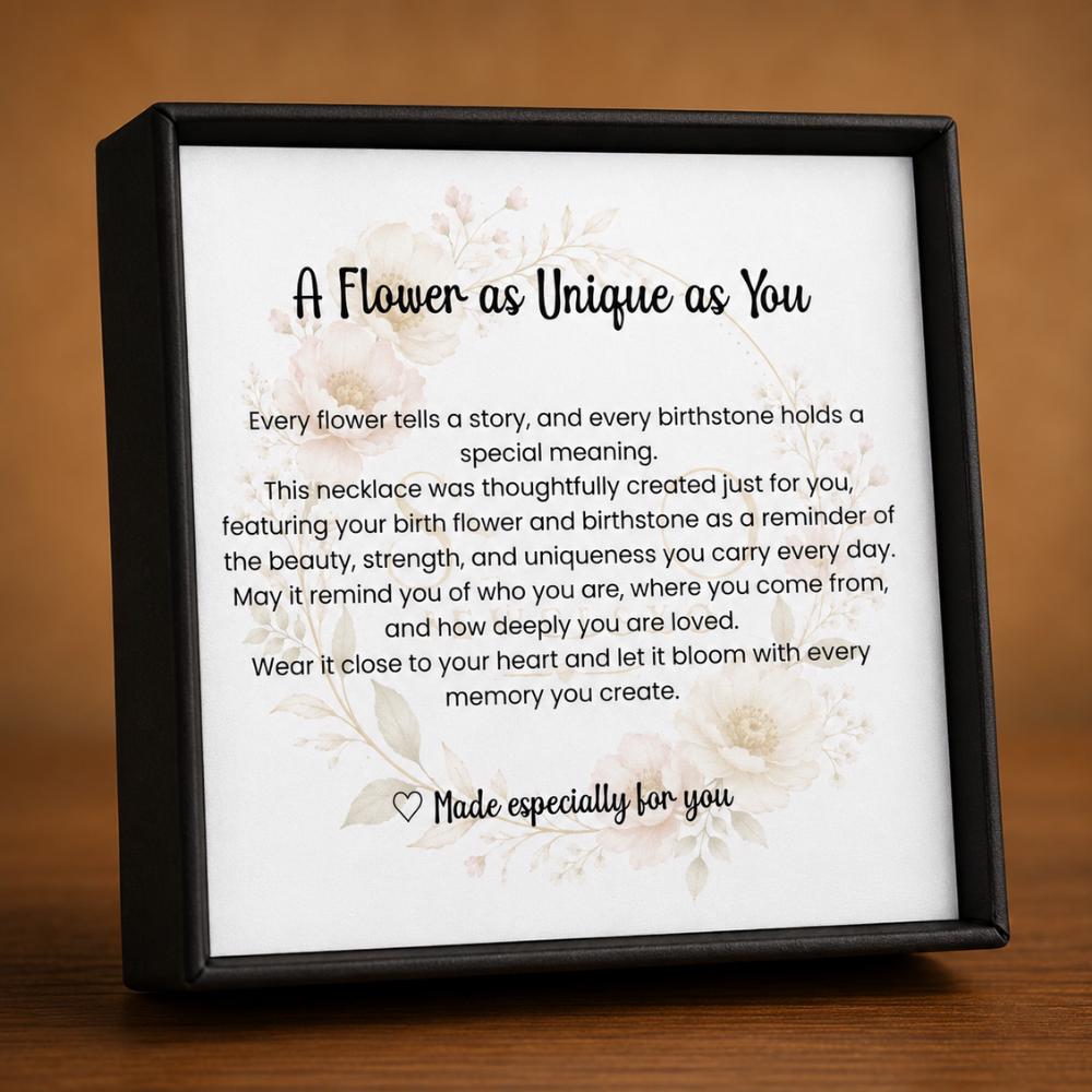 Custom Birth Flower Necklace with Birthstone, Personalized Flower Necklace Gift for Her, Birth Month Jewelry Keepsake Card