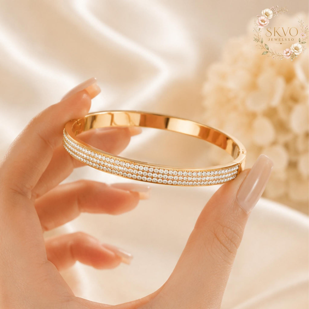Gold Crystal Bangle Bracelet, Dainty Gold Cuff Bracelet, Minimalist Bracelet for Women, Elegant Stackable Jewelry Gift