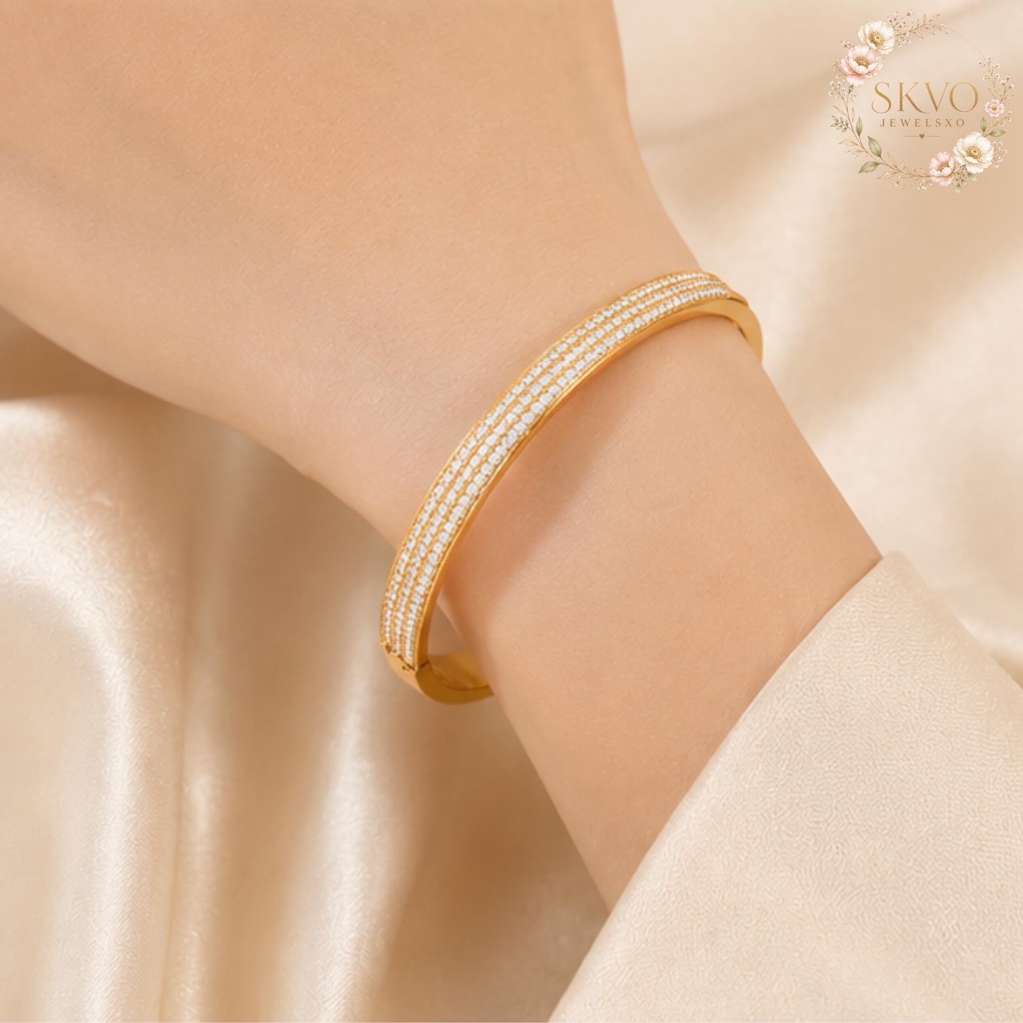 Gold Crystal Bangle Bracelet, Dainty Gold Cuff Bracelet, Minimalist Bracelet for Women, Elegant Stackable Jewelry Gift