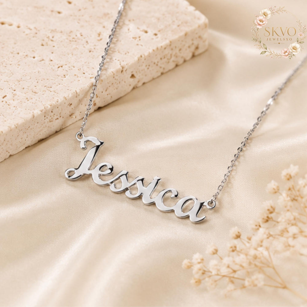 Custom Name Necklace, Personalized Name Jewelry, Custom Script Necklace, Gold Name Necklace, Silver Name Necklace Gift for Her