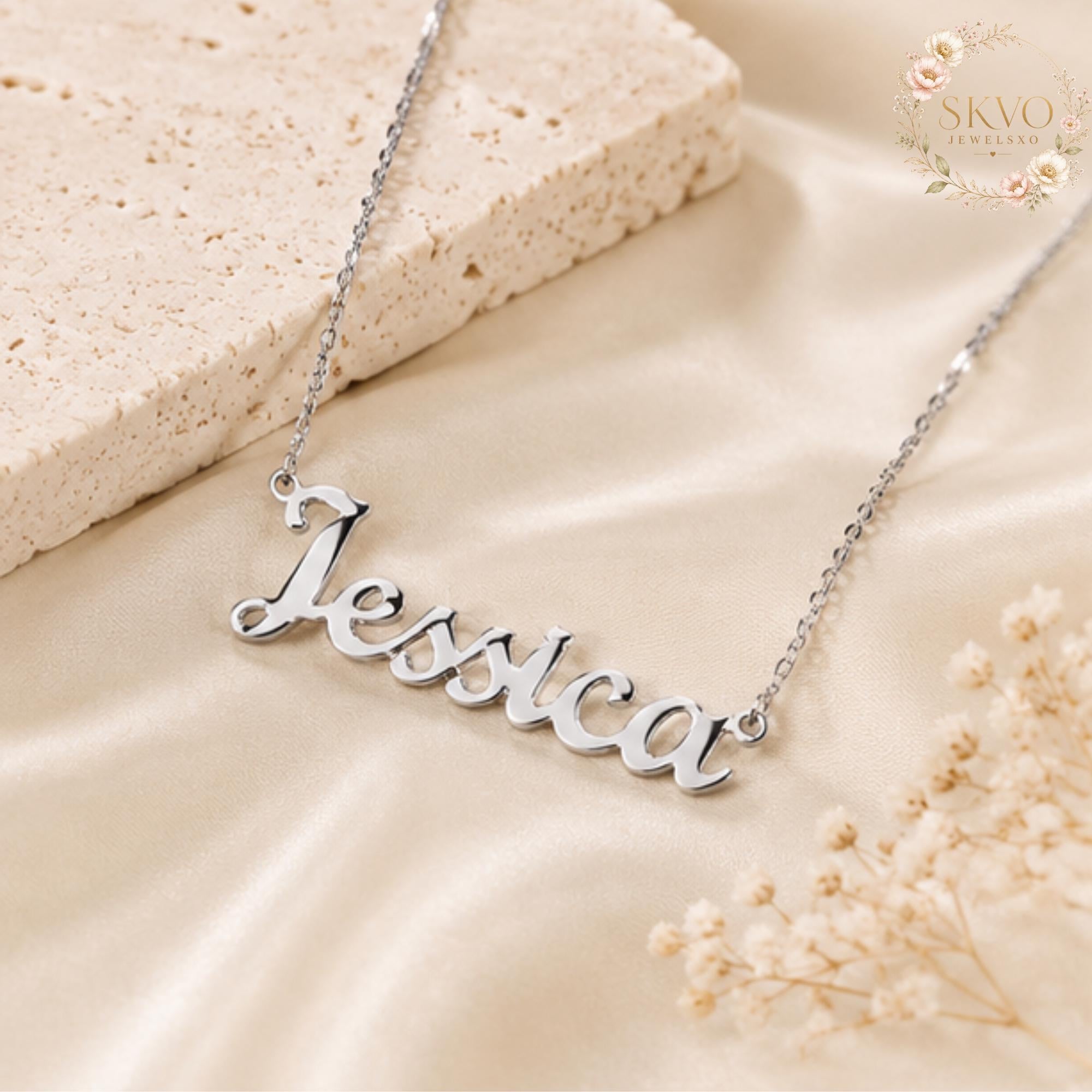 Custom Name Necklace, Personalized Name Jewelry, Custom Script Necklace, Gold Name Necklace, Silver Name Necklace Gift for Her
