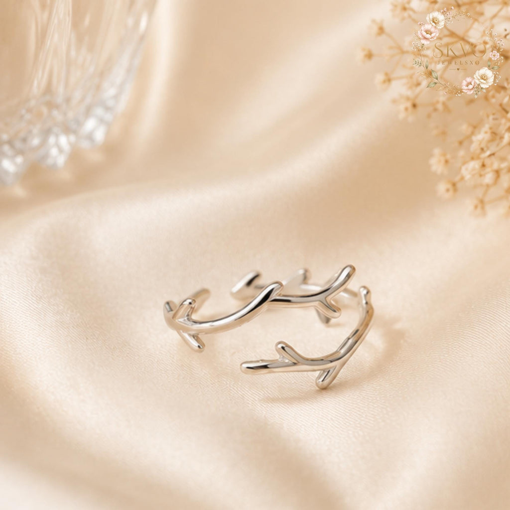 Sterling Silver Branch Ring | Adjustable Antler Twig Ring | Minimalist Willow Jewelry | Nature Inspired Gift for Her | Dainty Silver Ring