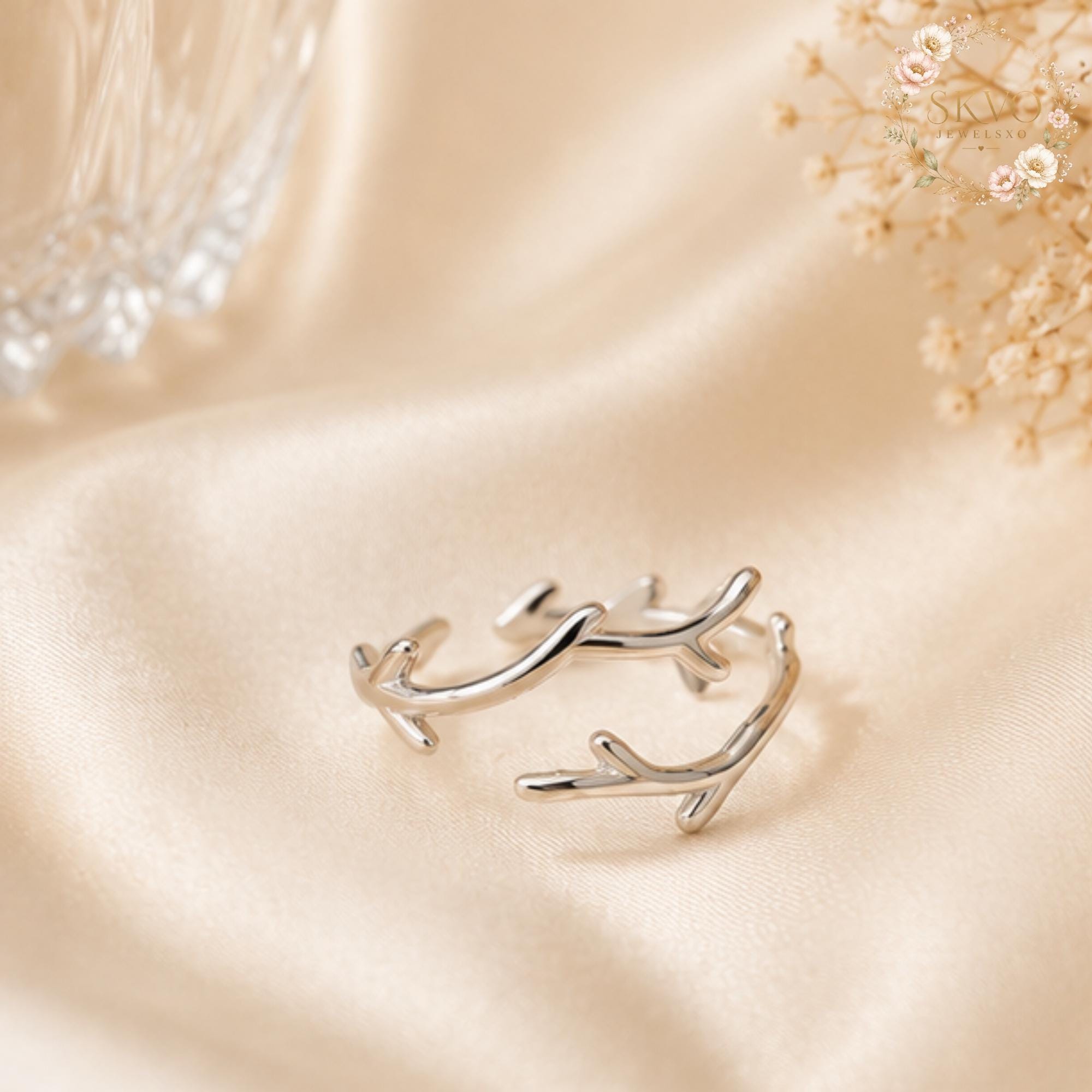 Sterling Silver Branch Ring | Adjustable Antler Twig Ring | Minimalist Willow Jewelry | Nature Inspired Gift for Her | Dainty Silver Ring