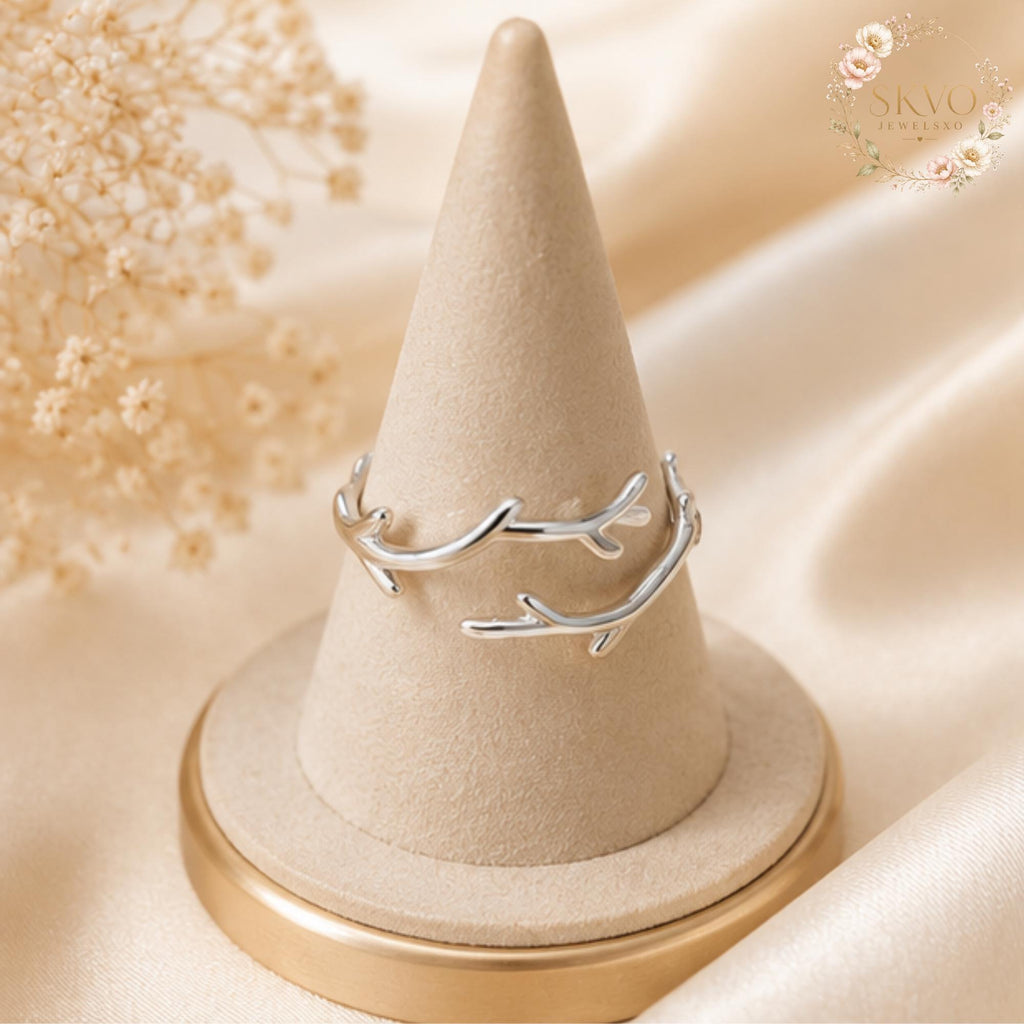 Sterling Silver Branch Ring | Adjustable Antler Twig Ring | Minimalist Willow Jewelry | Nature Inspired Gift for Her | Dainty Silver Ring