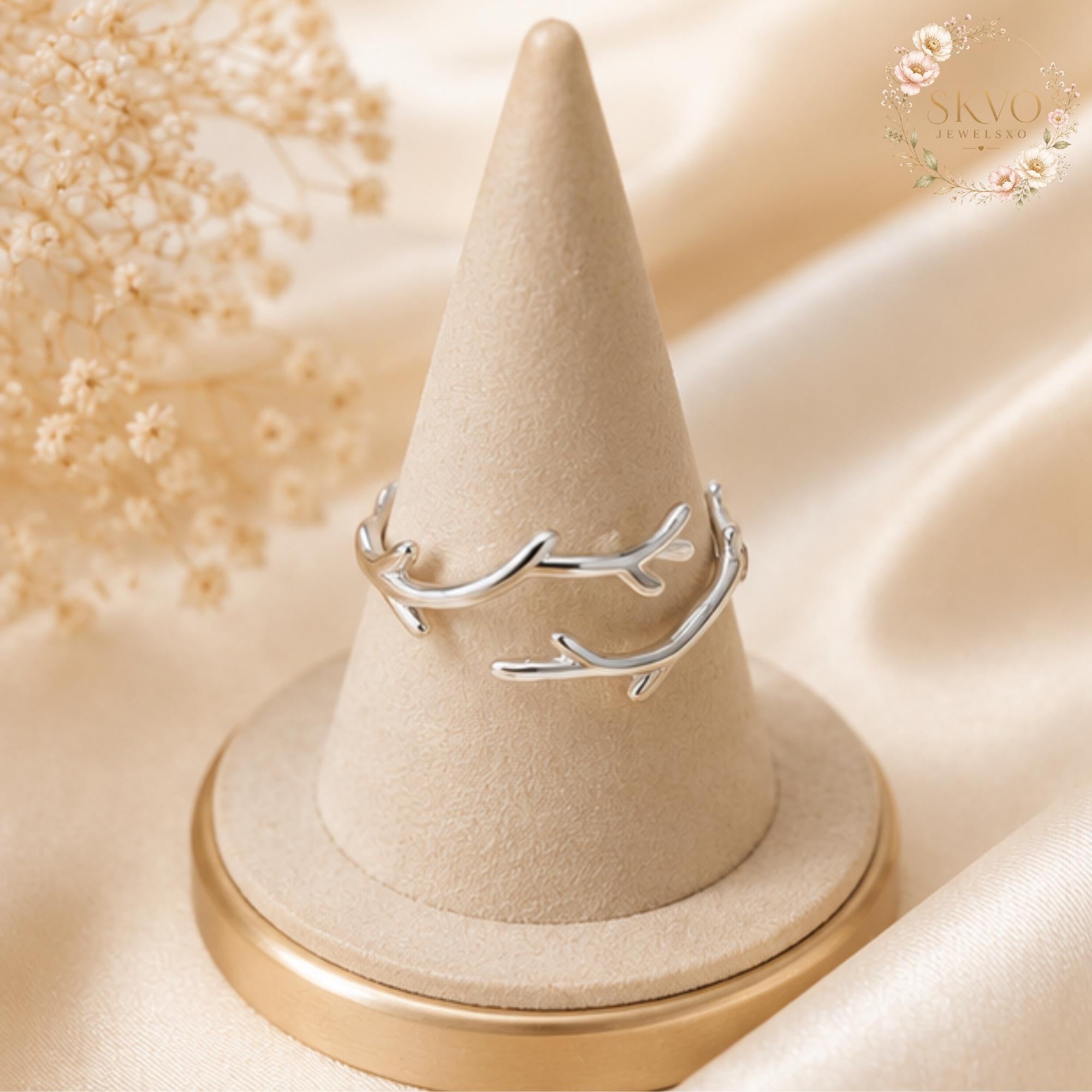 Sterling Silver Branch Ring | Adjustable Antler Twig Ring | Minimalist Willow Jewelry | Nature Inspired Gift for Her | Dainty Silver Ring