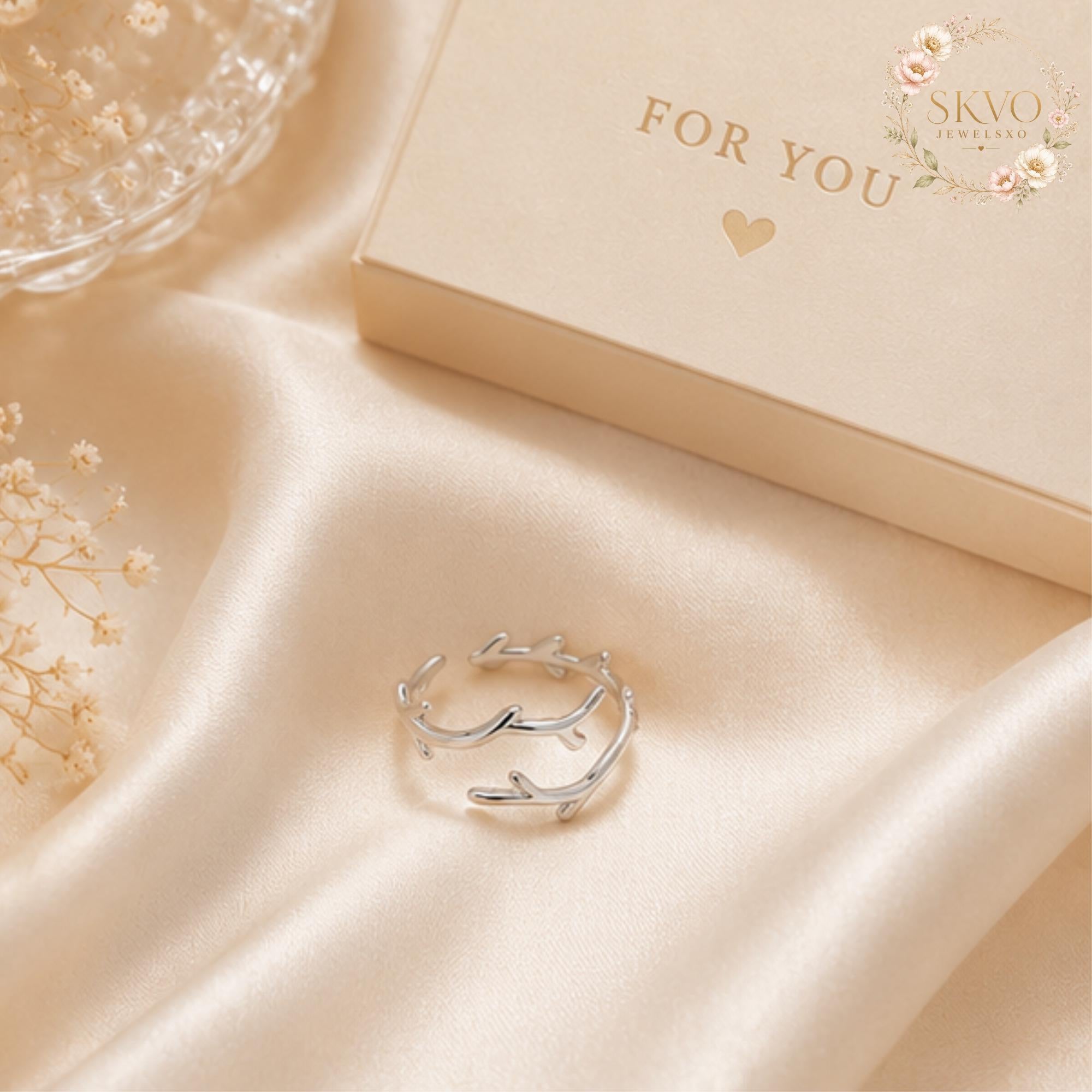 Sterling Silver Branch Ring | Adjustable Antler Twig Ring | Minimalist Willow Jewelry | Nature Inspired Gift for Her | Dainty Silver Ring