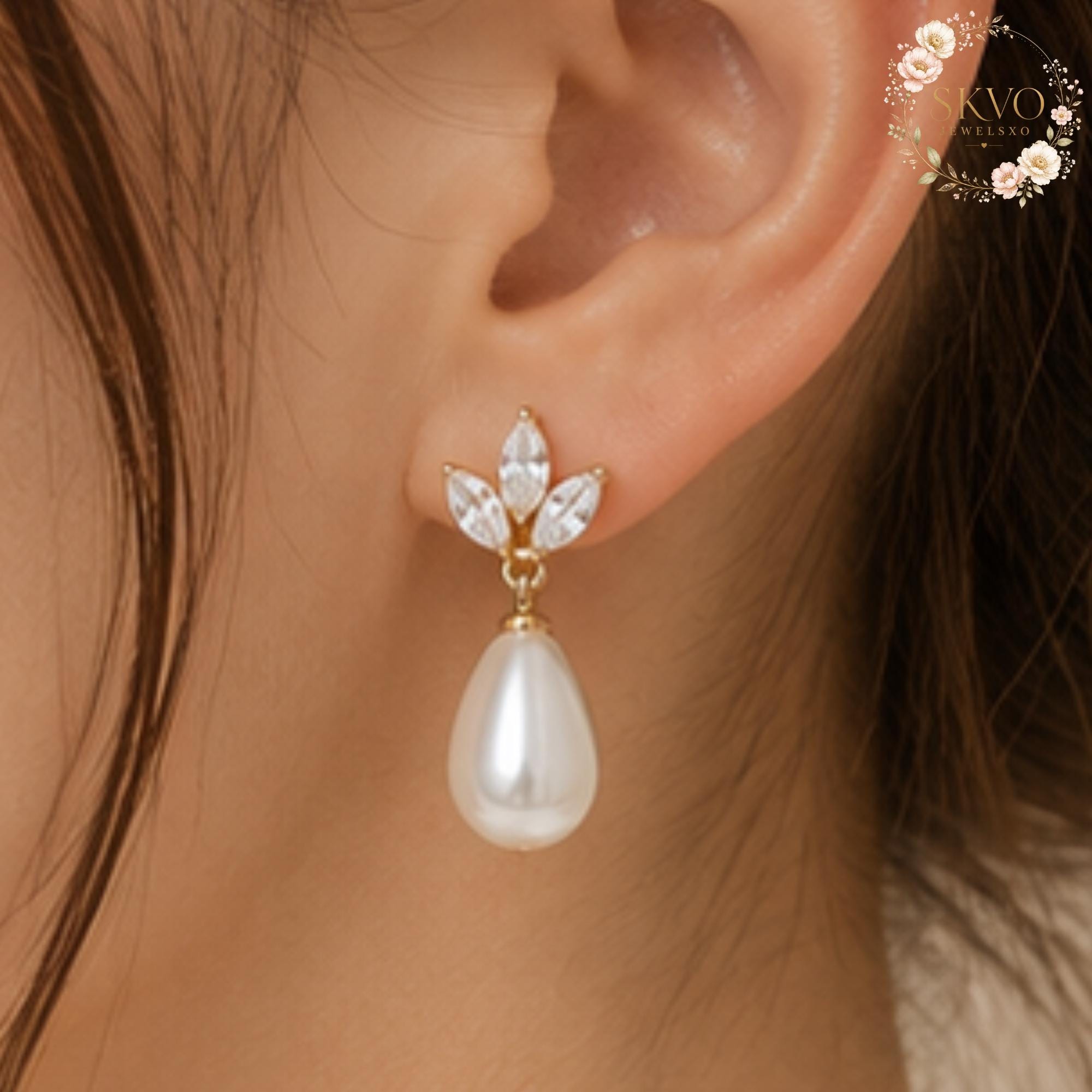 Pearl Drop Earrings, Gold Pearl Earrings, Bridal Pearl Earrings, Dainty Wedding Earrings, Elegant Gift for Her