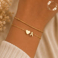 Custom Initial Bracelet, Heart Letter Bracelet, Personalized Gold Bracelet, Initial Charm Bracelet, Gift for Her